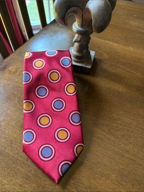 BCBG Attitude Red Silk Tie with Multi-Color Circles